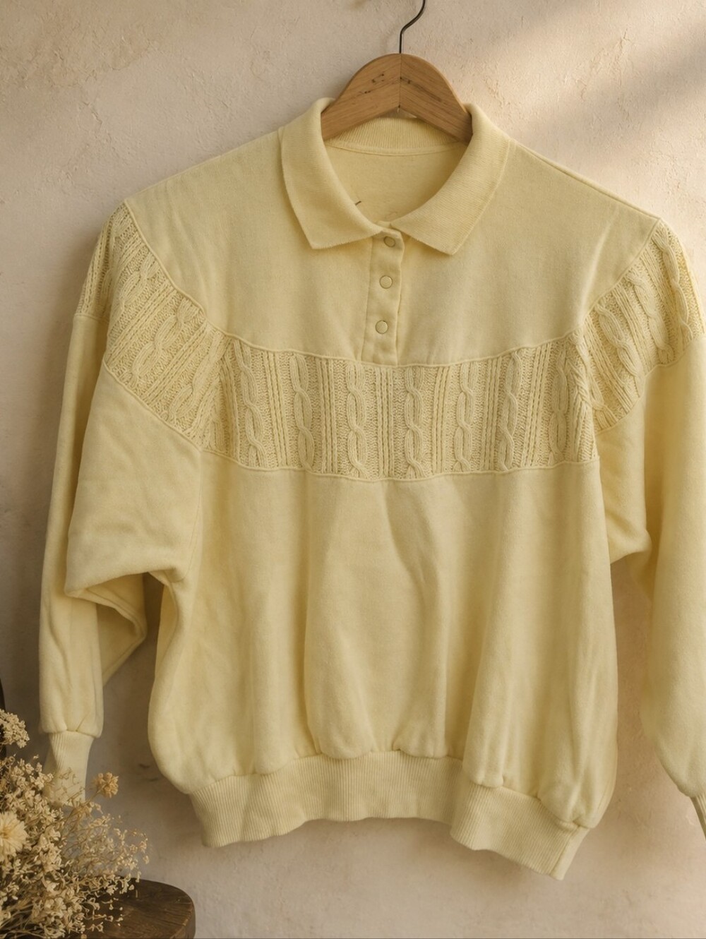 Vintage Cable Knit Collared Sweatshirt Grandmacore Preppy 80s